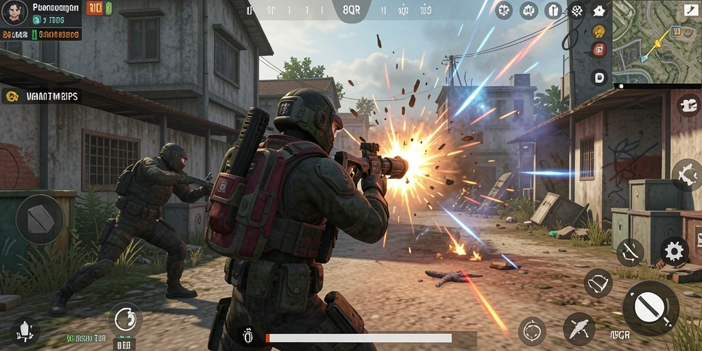 Screenshot 8QR menampilkan aksi pertempuran yang seru dalam gameplay TPS.