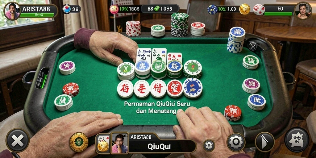 Tampilan permainan QiuQiu yang seru dan interaktif.