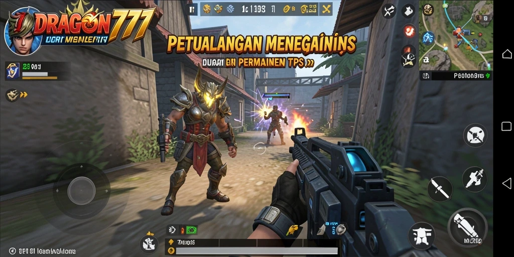 Screenshot DRAGON777 menampilkan aksi pertempuran seru dalam game TPS.