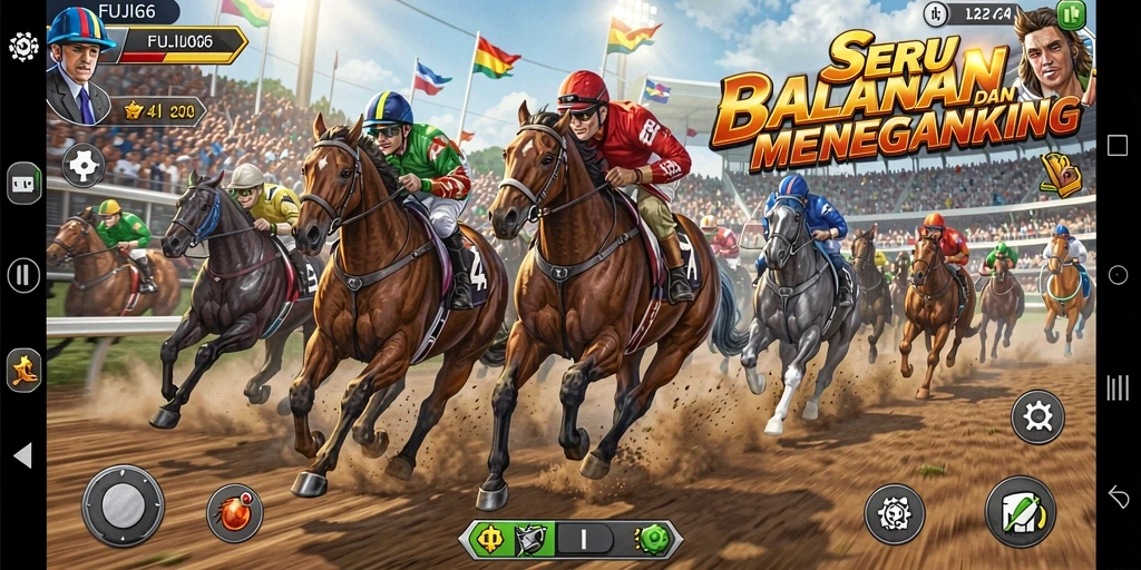 Screenshot gameplay FUJI66 menampilkan balapan mendebarkan di lintasan yang menakjubkan.