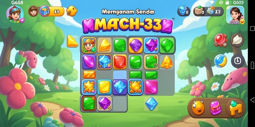 Screenshot utama G668 menampilkan gameplay Match-3 yang dinamis dan seru.