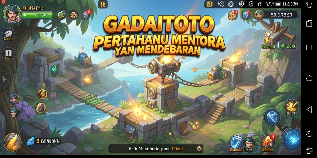 Tampilan seru dari gameplay GADAITOTO dengan menara pertahanan yang strategis.