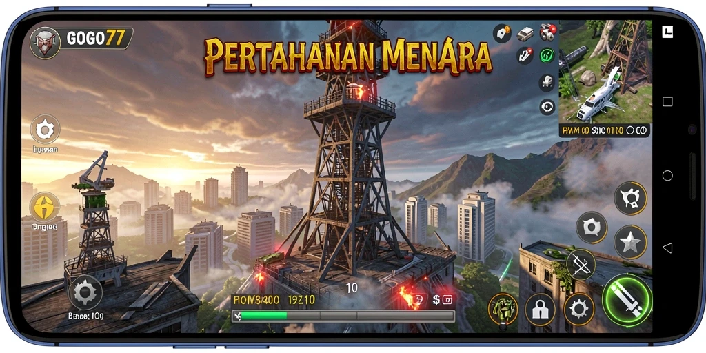 Screenshot utama GOGO77 menampilkan aksi mendebarkan permainan Tower Defense.