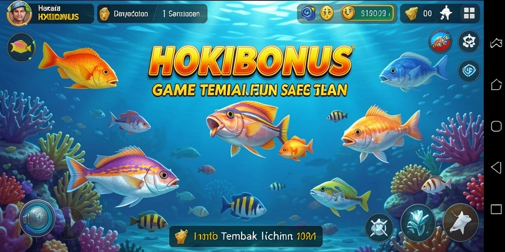 Screenshot HOKIBONUS menunjukkan aksi tembak ikan yang seru.
