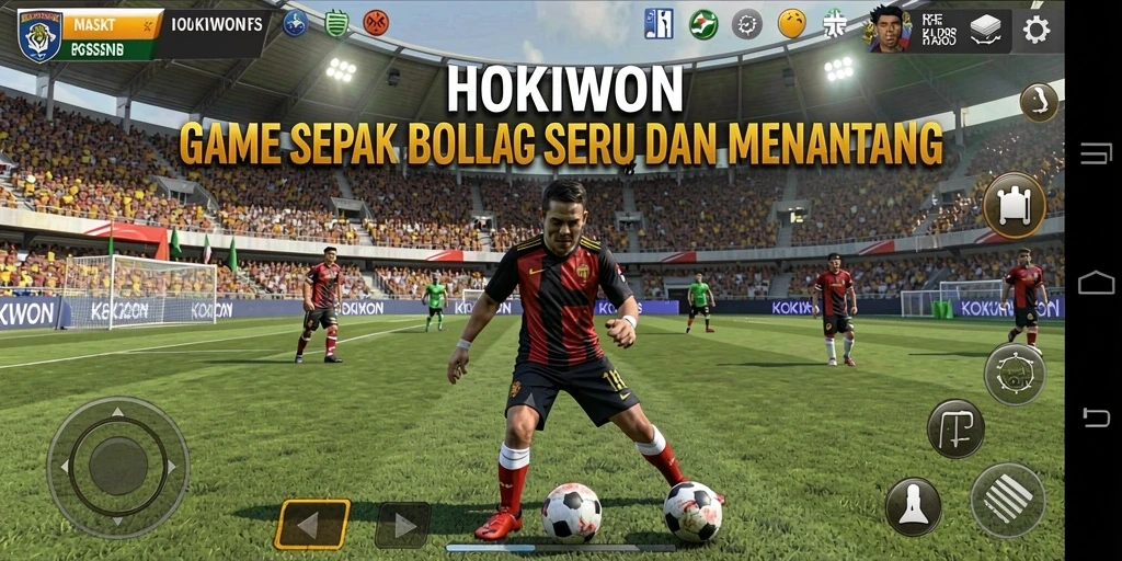 Screenshot gameplay HOKIWON dengan aksi sepak bola yang mendebarkan.