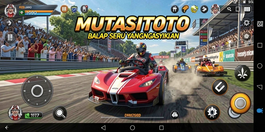 Screenshot gameplay MUTASITOTO menampilkan balapan yang mendebarkan.
