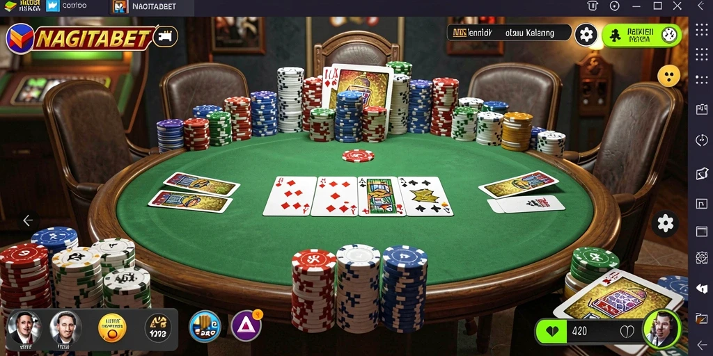 Screenshot gameplay NAGITABET menunjukkan aksi mendebarkan dalam permainan Poker.