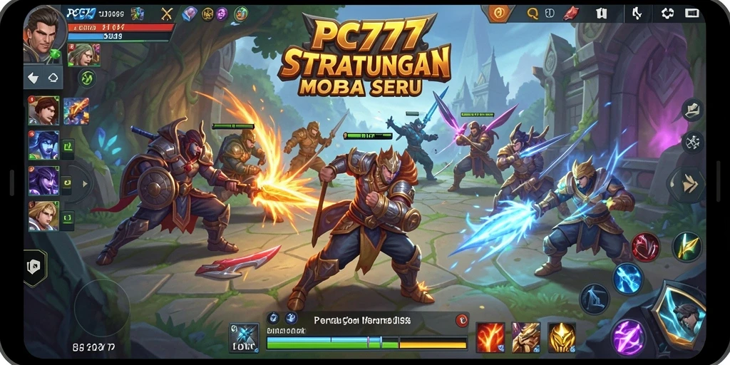 Screenshot <strong>PC777</strong> menampilkan aksi epik dari pertarungan tim dalam game MOBA.