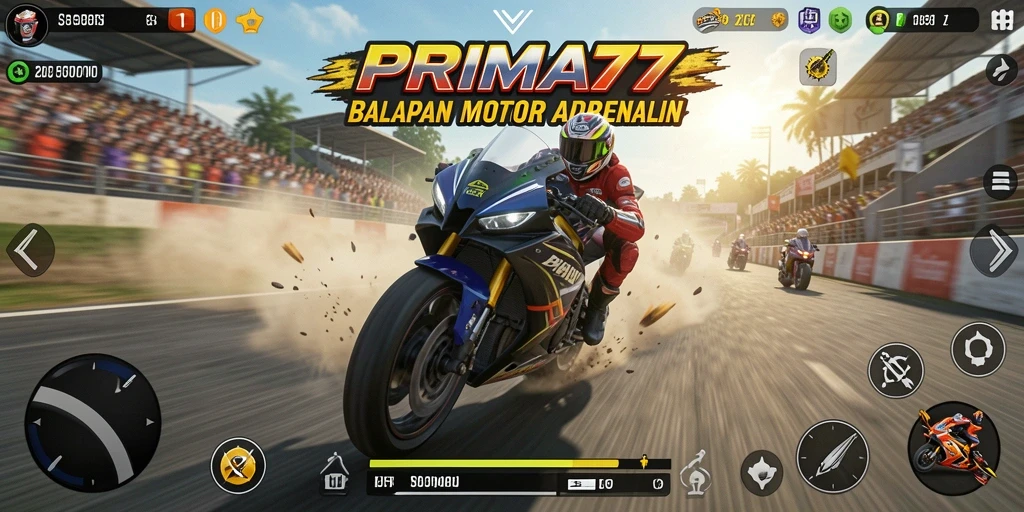 Tampilan gameplay PRIMA77 yang memukau dan penuh aksi balapan.