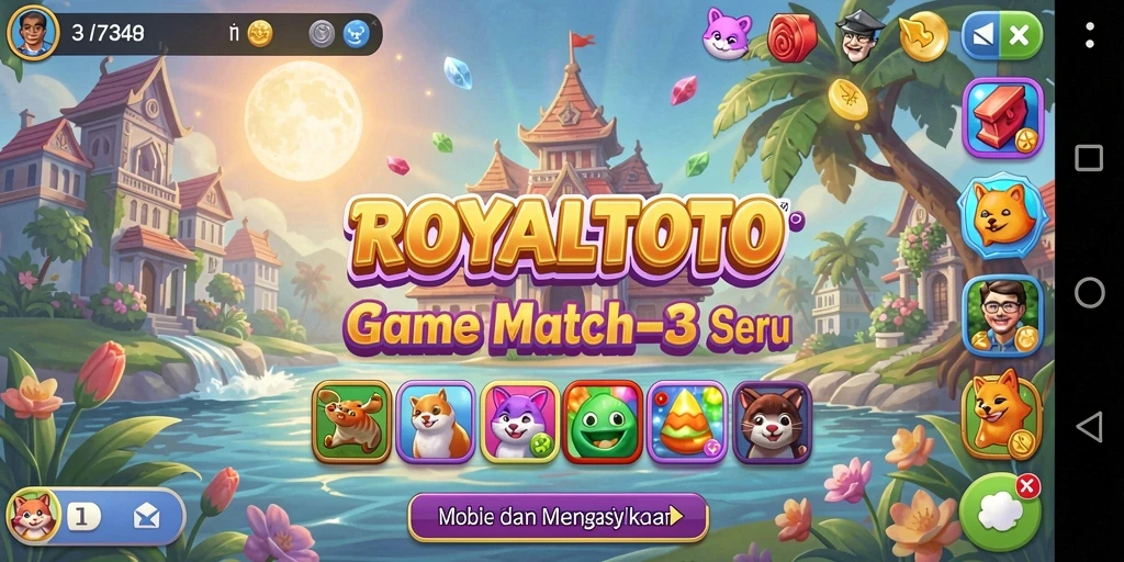 Tangkapan layar utama ROYALTOTO menampilkan gameplay Match-3 yang menarik.