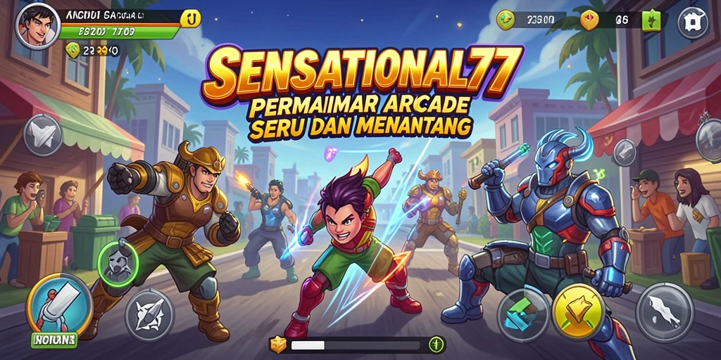 Gameplay seru SENSATIONAL77 dengan tantangan Arcade menarik.