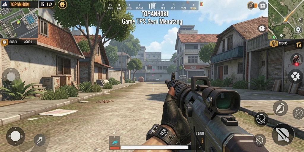 Screenshot gameplay TOPANHOKI menampilkan pertarungan seru dalam mode TPS.